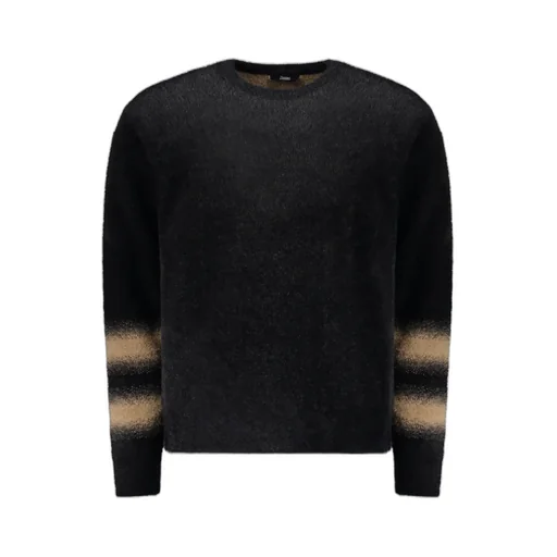 Striped-Cuff Crew-Neck Sweater