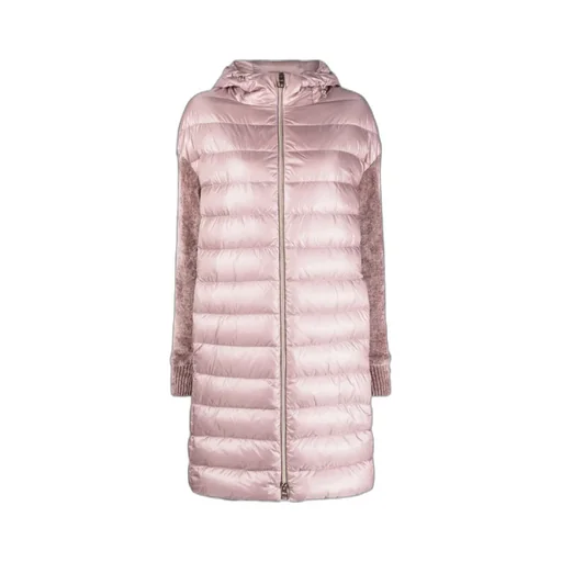 Contrast-Sleeve Padded Hooded Coat