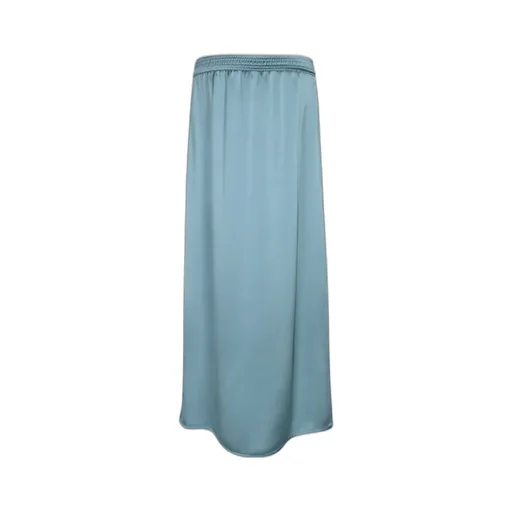 Drawstring-Waist Side-Slit Satin Midi Skirt