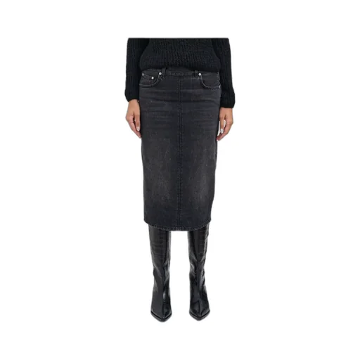Five-Pocket Denim Midi Skirt