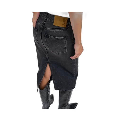 Five-Pocket Denim Midi Skirt