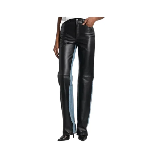 Leather-Panel Jeans