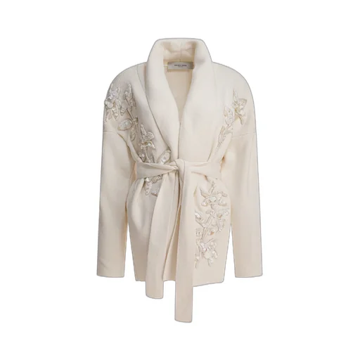 Floral Embroidered Embellished Belted Cardigan