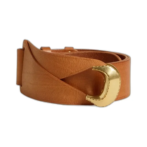 Leather Belt With Semi-Circular Gold Buckle