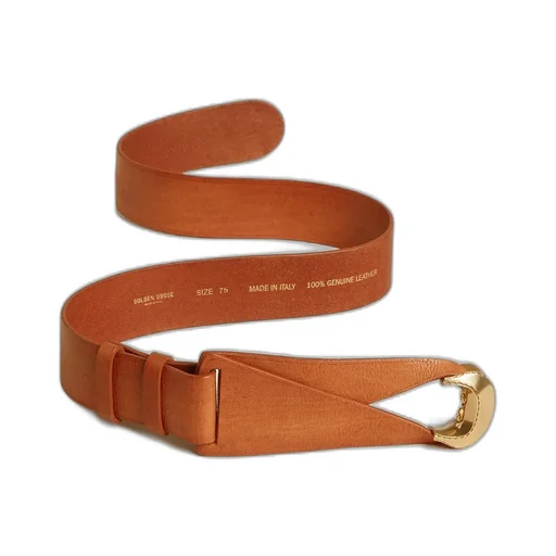 Leather Belt With Semi-Circular Gold Buckle
