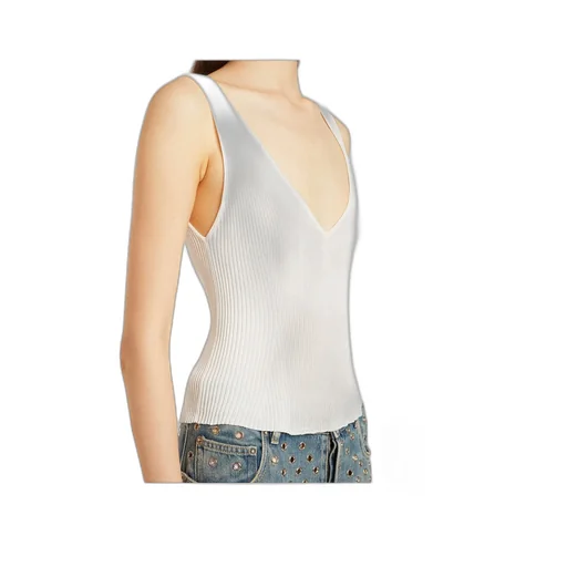 Sleeveless Top Embroidered With Worn-White Ribbing