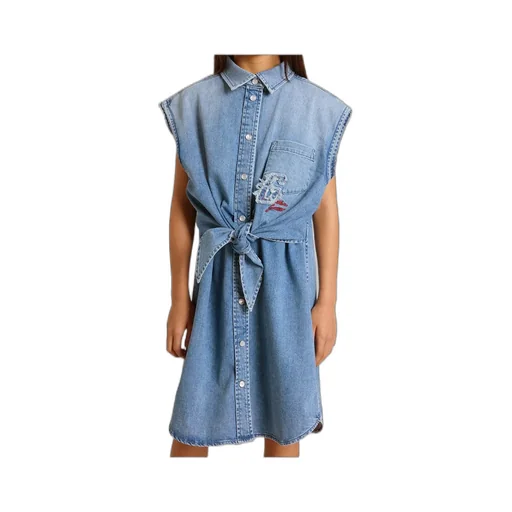 Logo Embroidered Denim Dress