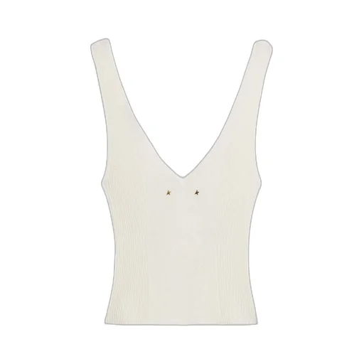 Sleeveless Top Embroidered With Worn-White Ribbing