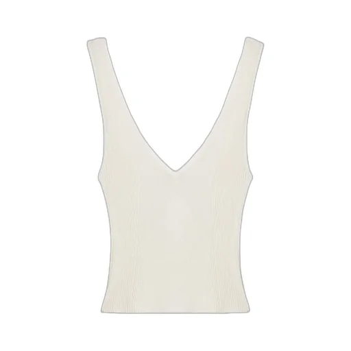 Sleeveless Top Embroidered With Worn-White Ribbing