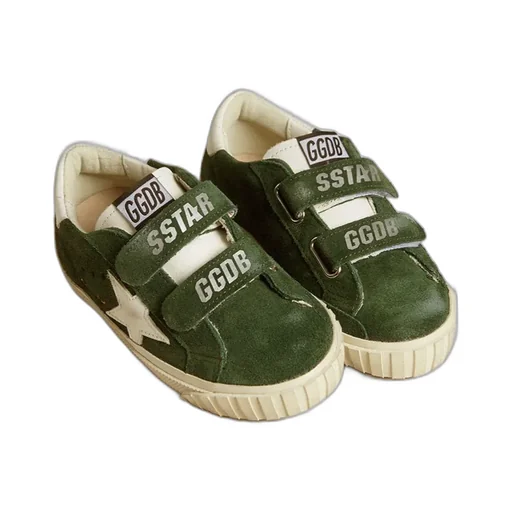 Old School Junior Green Suede With White Leather Star And Heel Tab