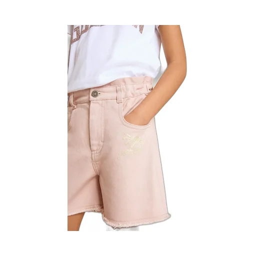 Girls' Pink Cotton Shorts With Embroidery
