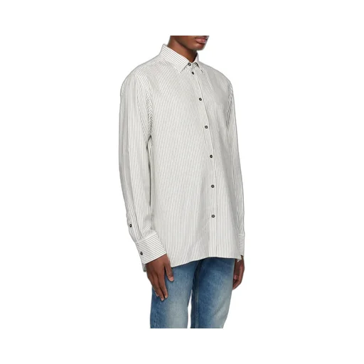 White Viscose Shirt With Narrow Black Stripes