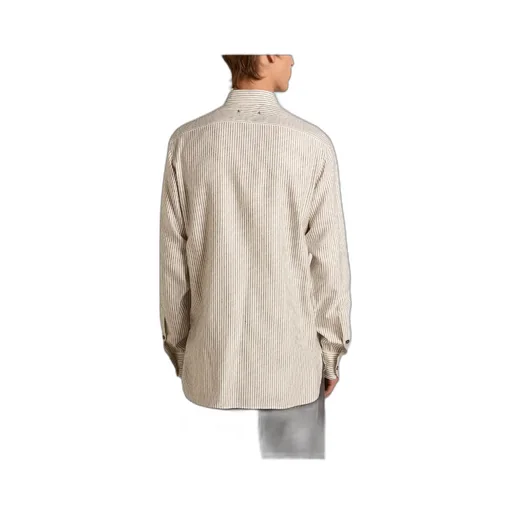 White Viscose Shirt With Narrow Black Stripes
