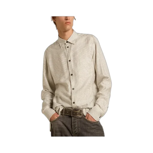 White Viscose Shirt With Narrow Black Stripes
