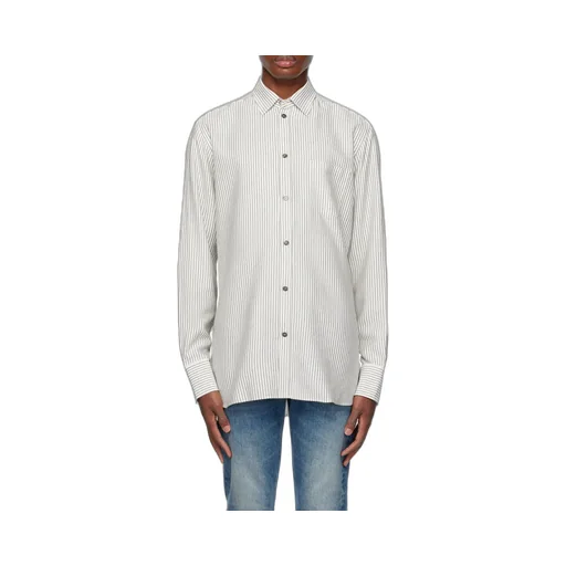 White Viscose Shirt With Narrow Black Stripes