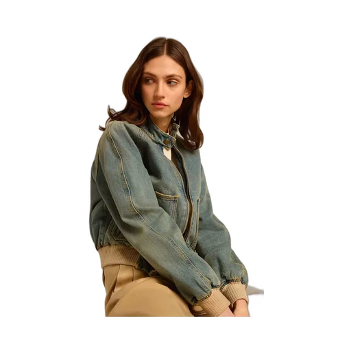 Denim Zipped Bomber Jacket
