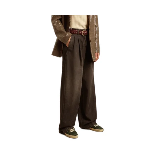 High-Waist Pleated Wide-Leg Jeans