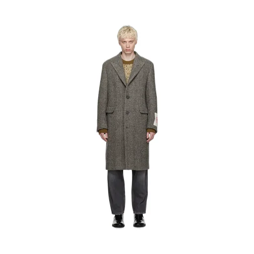 Logo Patch Herringbone Patterned Coat