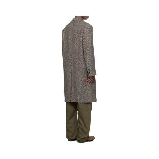 Logo Patch Herringbone Patterned Coat