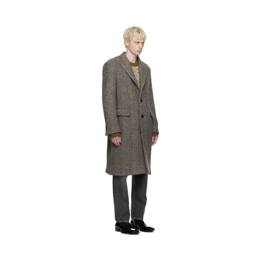 Logo Patch Herringbone Patterned Coat