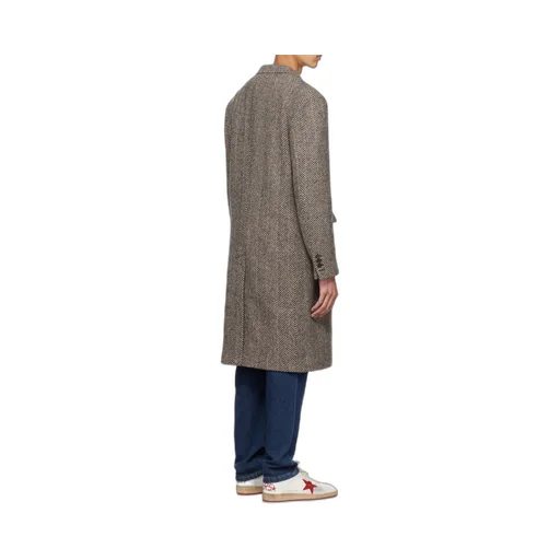 Logo Patch Herringbone Patterned Coat