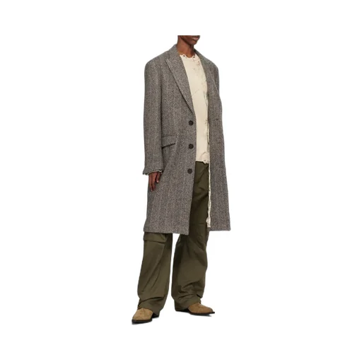 Logo Patch Herringbone Patterned Coat