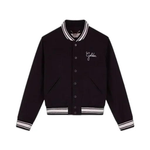 Logo Embroidered Striped Baseball Jacket