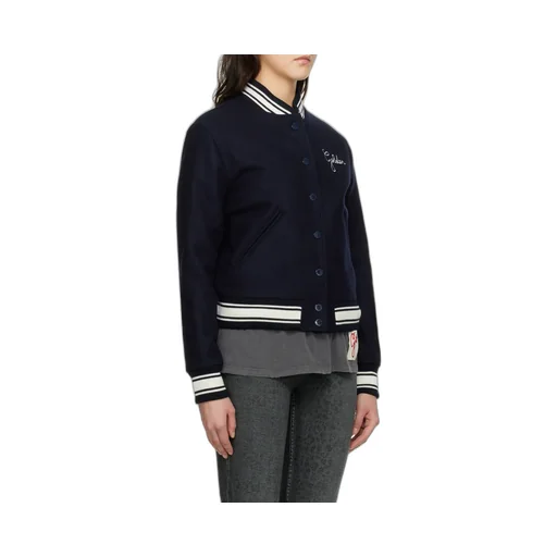Logo Embroidered Striped Baseball Jacket