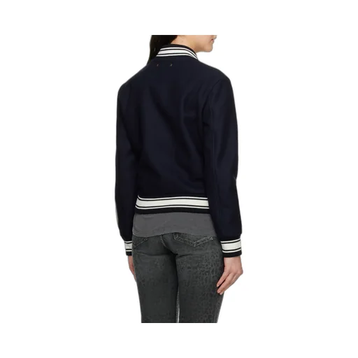 Logo Embroidered Striped Baseball Jacket