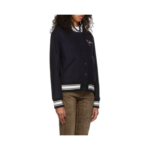 Logo Embroidered Striped Baseball Jacket