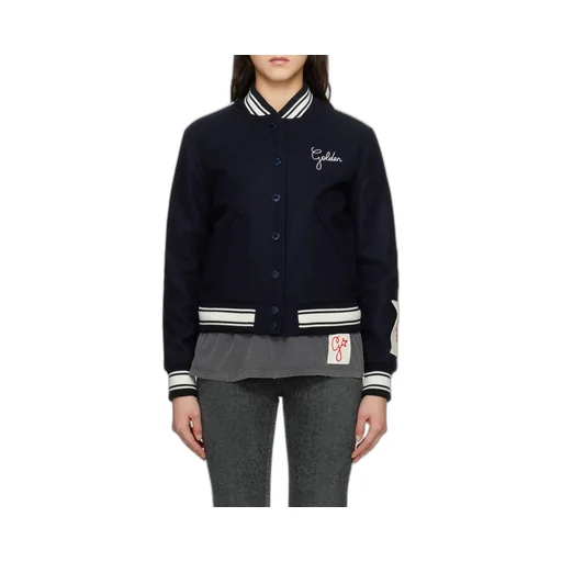 Logo Embroidered Striped Baseball Jacket