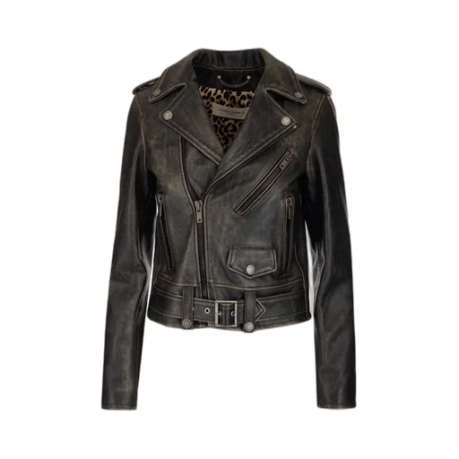 Cracked Effect Leather Biker Jacket