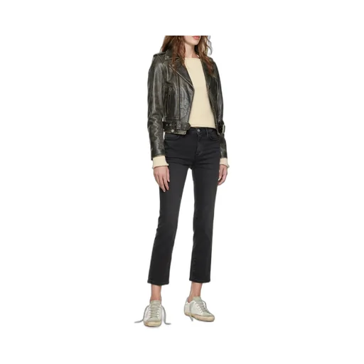 Cracked Effect Leather Biker Jacket