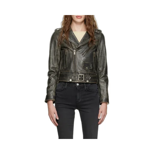 Cracked Effect Leather Biker Jacket