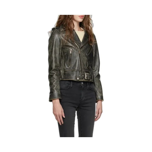Cracked Effect Leather Biker Jacket