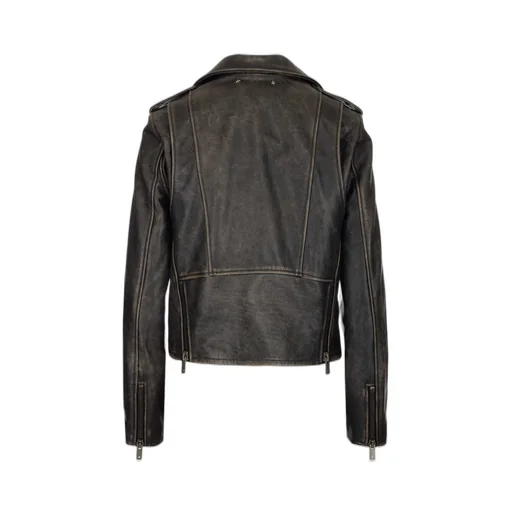 Cracked Effect Leather Biker Jacket