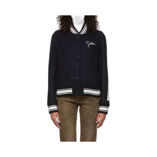 Logo Embroidered Striped Baseball Jacket