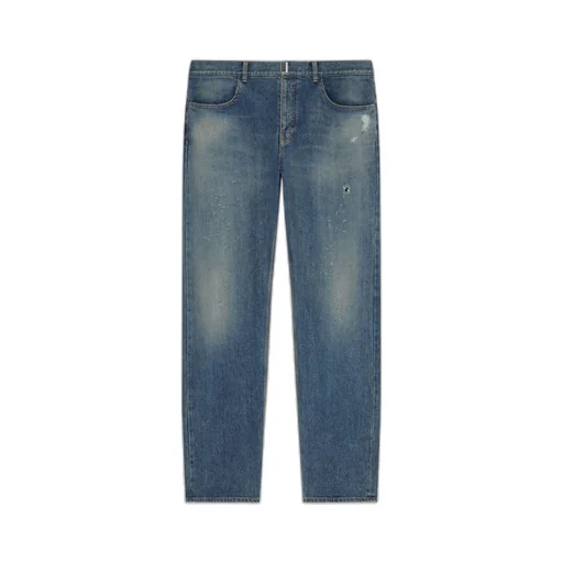 Logo Plaque Distressed Straight-Leg Jeans