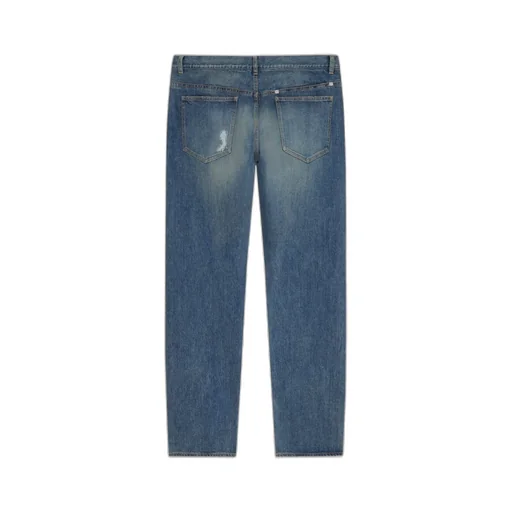 Logo Plaque Distressed Straight-Leg Jeans