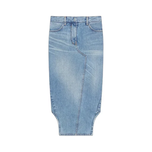 Asymmetric Denim Midi Skirt