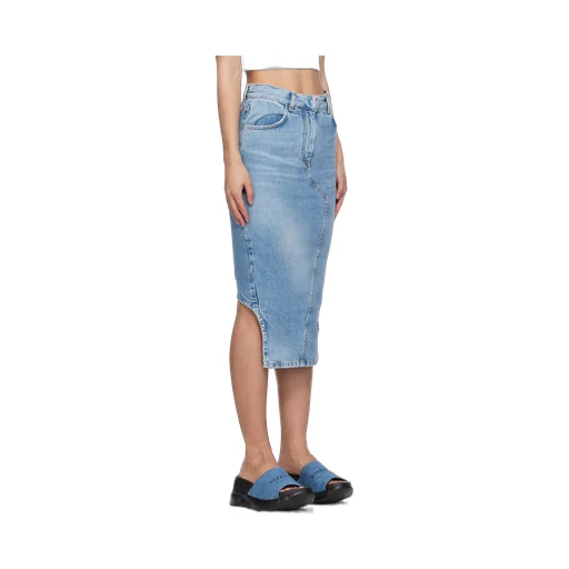 Asymmetric Denim Midi Skirt