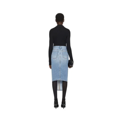Asymmetric Denim Midi Skirt