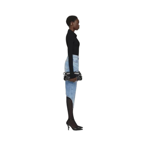 Asymmetric Denim Midi Skirt
