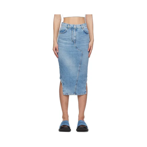 Asymmetric Denim Midi Skirt