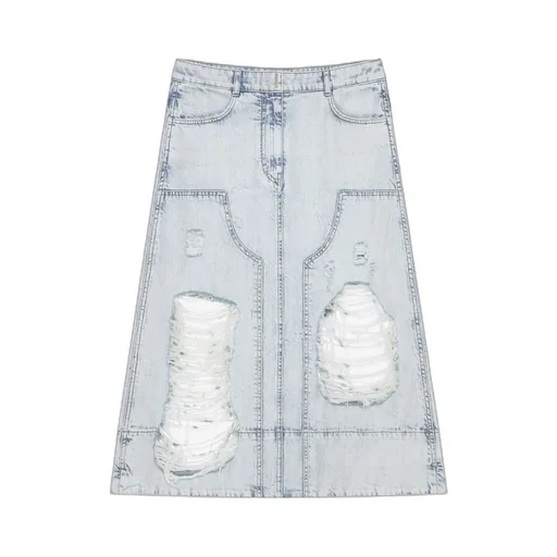 Destroyed-Effect Midi Denim Skirt