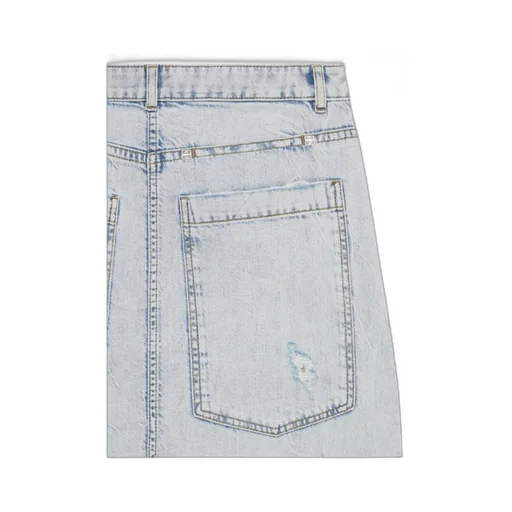Destroyed-Effect Midi Denim Skirt