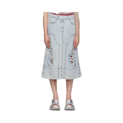 Destroyed-Effect Midi Denim Skirt