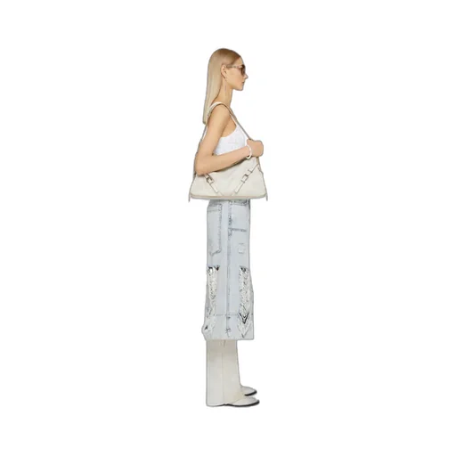 Destroyed-Effect Midi Denim Skirt