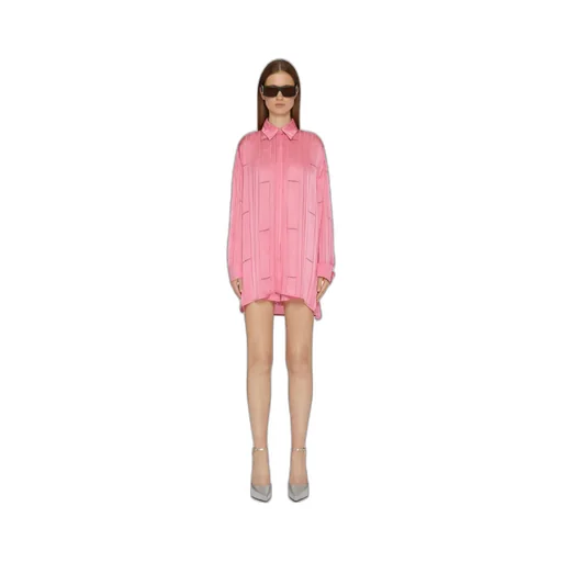 Satin Oversized Logo Printed Shirt