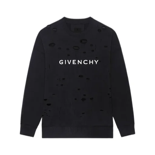 Logo Printed Distressed Crewneck Sweatshirt